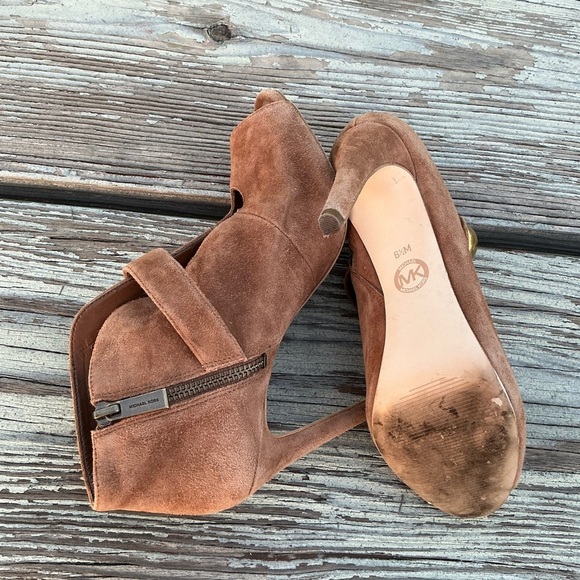 Michael Kors Agnes Leather Peep Toe Ankle Bootie Stilettos Womens 7M Brown Suede - Picture 8 of 8